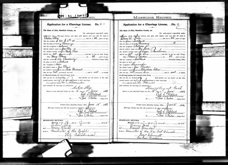 Marriage 1902 Mary Glynn to Anton Alig father John Glynn mother Kate Michael