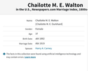 Marriage 1919 Charlotte ME Walton to Harry Carney in USA