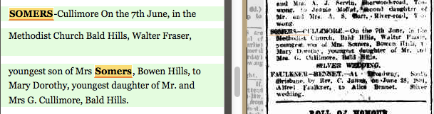 Marriage 1919 Walter Somers to Dorothy Cullimore 7th June 1919