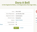 Marriage 1928 Dora Bell (Ralph Bell's wife) to David Davies