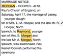 Marriage 1954 Raymond Morgan to Lesley Hoop r 27th April 1954