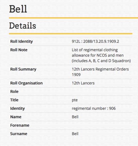 Military 1909 Thomas Bell 12th Lancers Clothing allowance