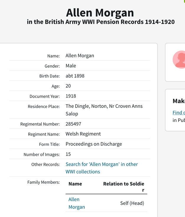 Military 1918 Allen Morgan age 20 at The Dingle with Uncle Thomas Morgan