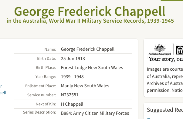 Military 1939 George Frederick Chappell (son of Jessie Chappell nee Bell)