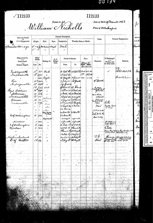 Naval record William Nicholls