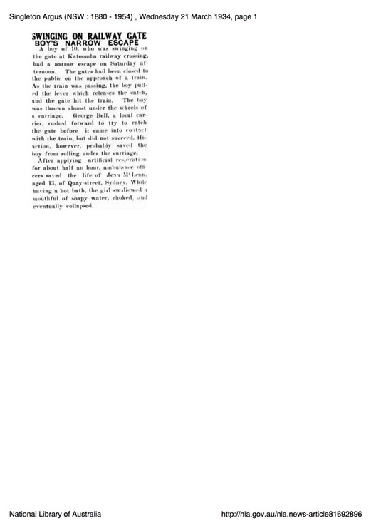 Article 1934 George Bell of Katoomba and Railway crossing