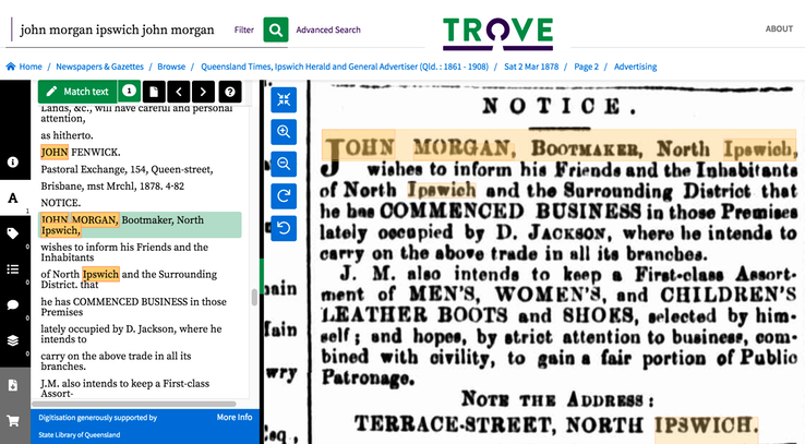 Smith St 1878 John Morgan a bootmaker in North Ipswich