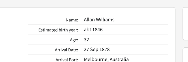 Travel 1878 Allan Williams wife Eliza and sister Fanny arrive 27sep Melbourne