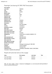 Travel Immigration 1911 Skeggs typed passenger list to Australia from London