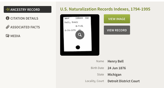 Travel Immigration 1931 Henry Bell Naturalised  in USA