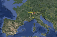 GOOGLE EARTH Map of Europ with Alpine Pass and Walserweg