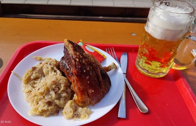 10th August MunichMunich Pork Knuckle and saukraut at Viktualienmarkt