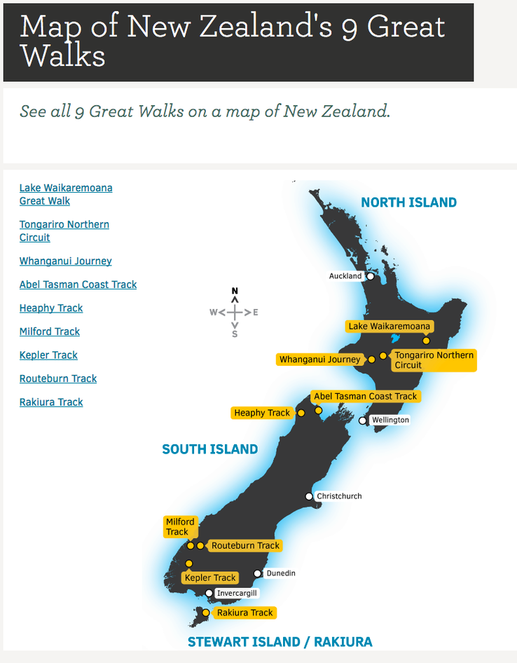 Great Walks Map New Zealand