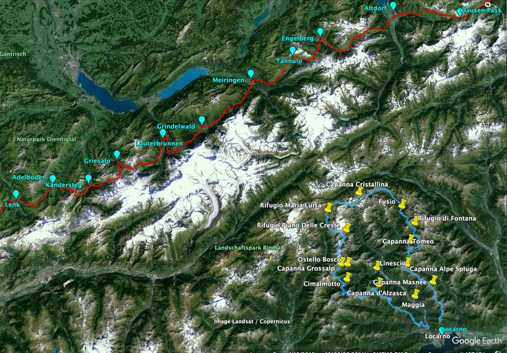 Route Map 2024 Alpine Pass and Val Maggia 