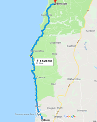 19th April Route Map Elmscott to Bude