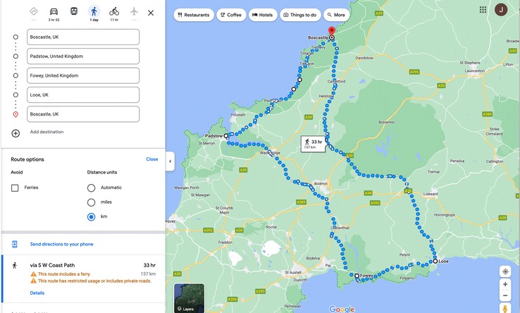 Map Circuit Boscastle to Padstow via Saints and Smugglers Way